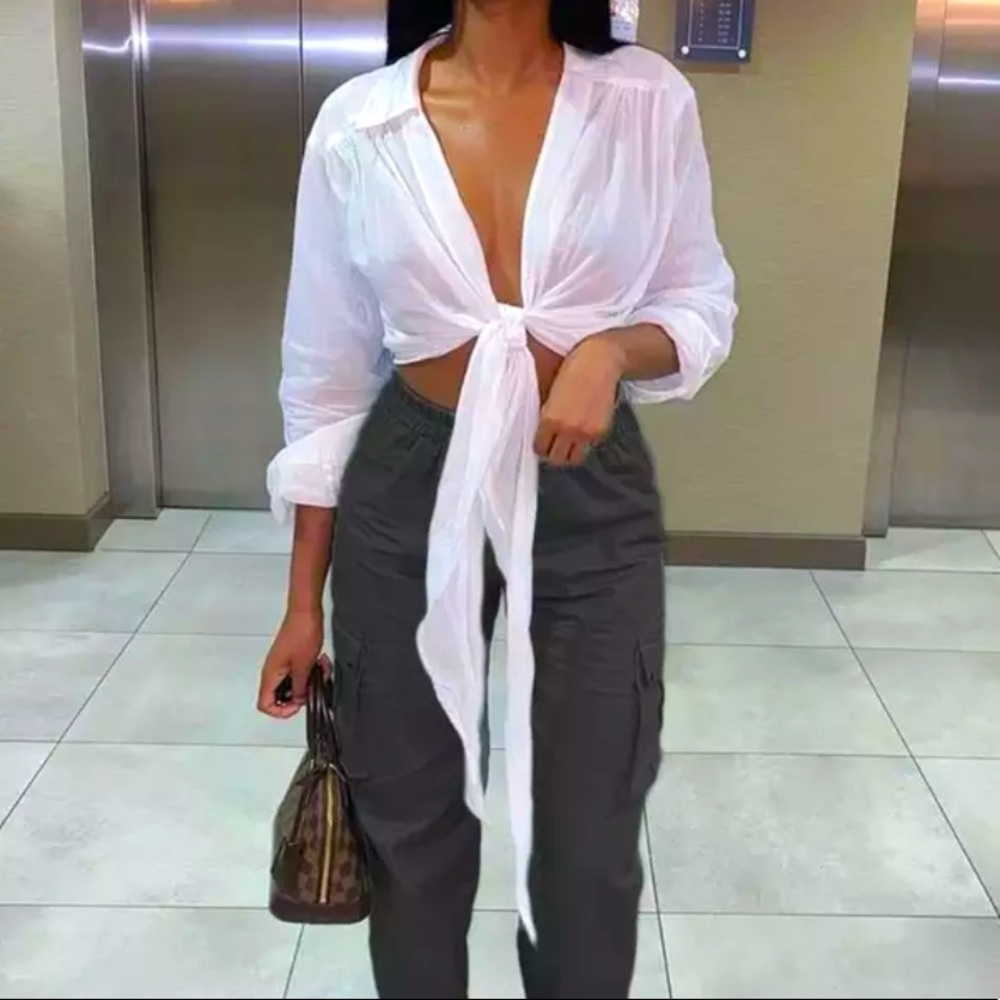 White Tie Front Top